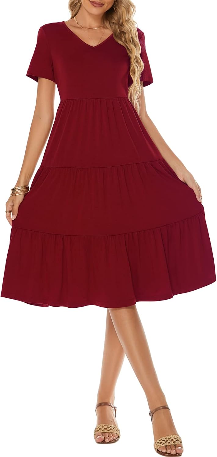 Elevate Your Summer Style with the Women's Boho V Neck Tiered Midi Dress - Perfect for Every Occasion!