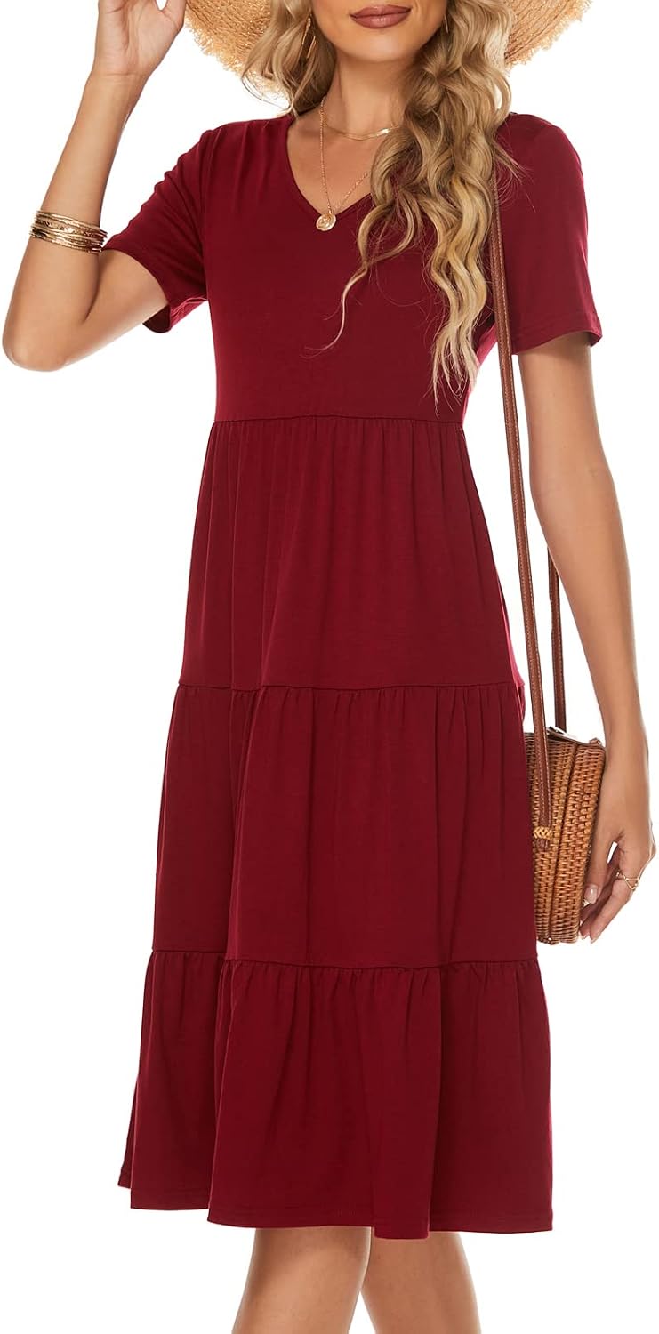 Elevate Your Summer Style with the Women's Boho V Neck Tiered Midi Dress - Perfect for Every Occasion!
