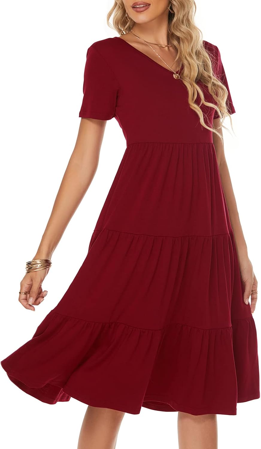 Elevate Your Summer Style with the Women's Boho V Neck Tiered Midi Dress - Perfect for Every Occasion!