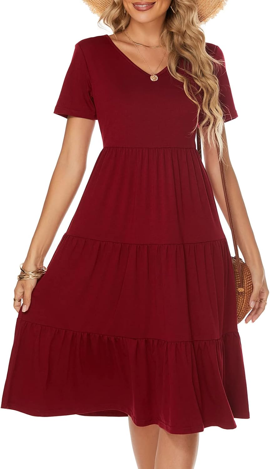 Elevate Your Summer Style with the Women's Boho V Neck Tiered Midi Dress - Perfect for Every Occasion!